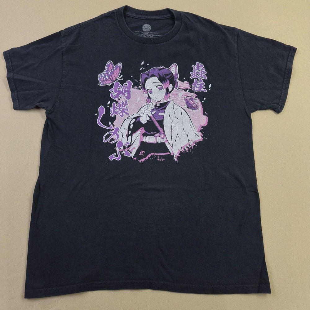 Demon Slayer Shinobu Kocho Shirt Mens Large Black Anime Graphic Tee Butterfly