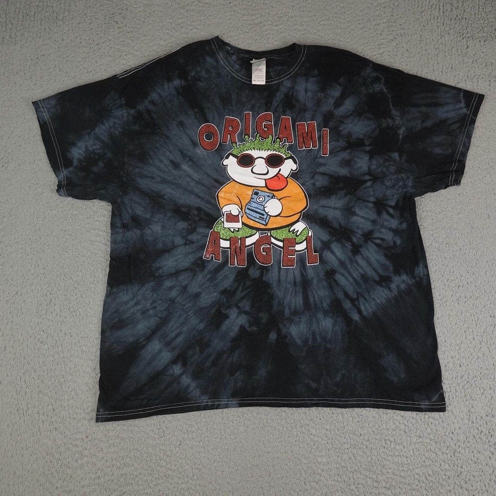 Origami Angel Shirt Mens 2XL Black Colortone Tie Dye Graphic Midwest Emo Band