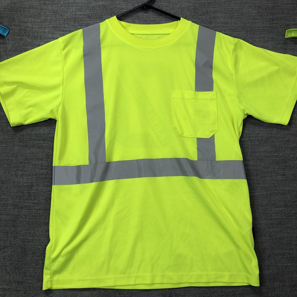 GSS Safety Shirt Mens Large Yellow Hi Vis Reflective Pocket Workwear Tee Top
