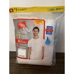 Men’s Hanes Size Medium Pack Of 7 Tagless Ultra Soft White T Shirts New 2019