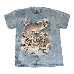 The Mountain Winter Snow Wolves T Shirt Size L* Baby Blue Graphic Tie Dye Nature