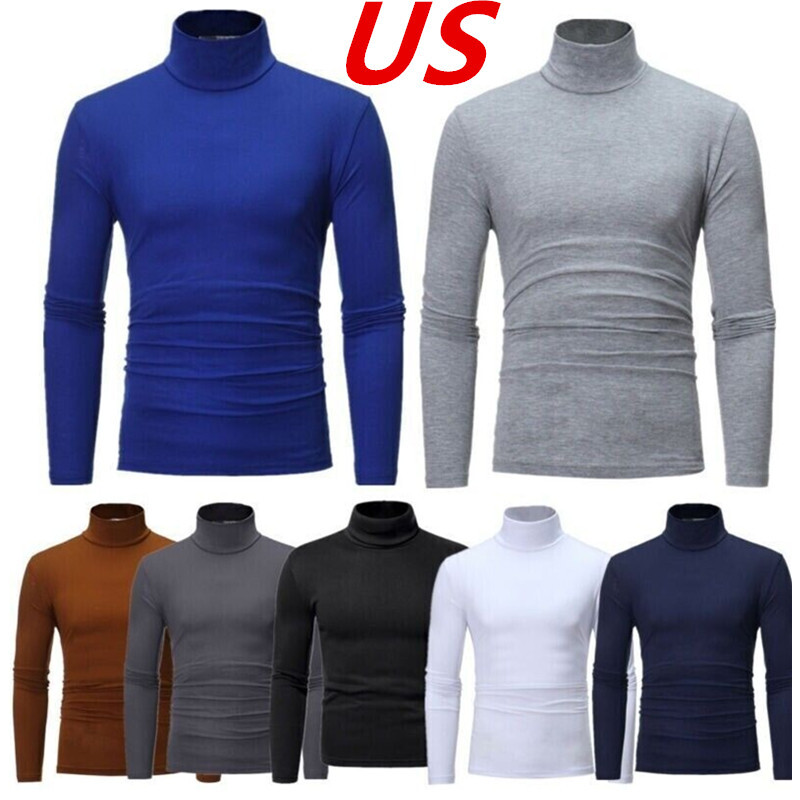 US Men’s Turtleneck Slim Fit Tops Casual Long Sleeve Lightweight Pullover Shirt