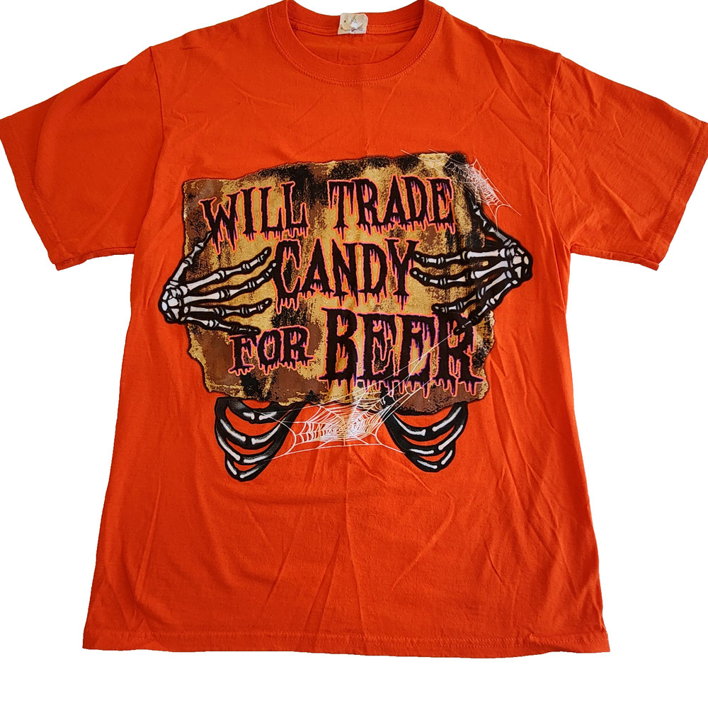 Jerzees Hi Densi-T Shirt Mens Med Orange Graphic Print Tee Trade Candy for Beer