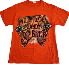 Jerzees Hi Densi-T Shirt Mens Med Orange Graphic Print Tee Trade Candy for Beer