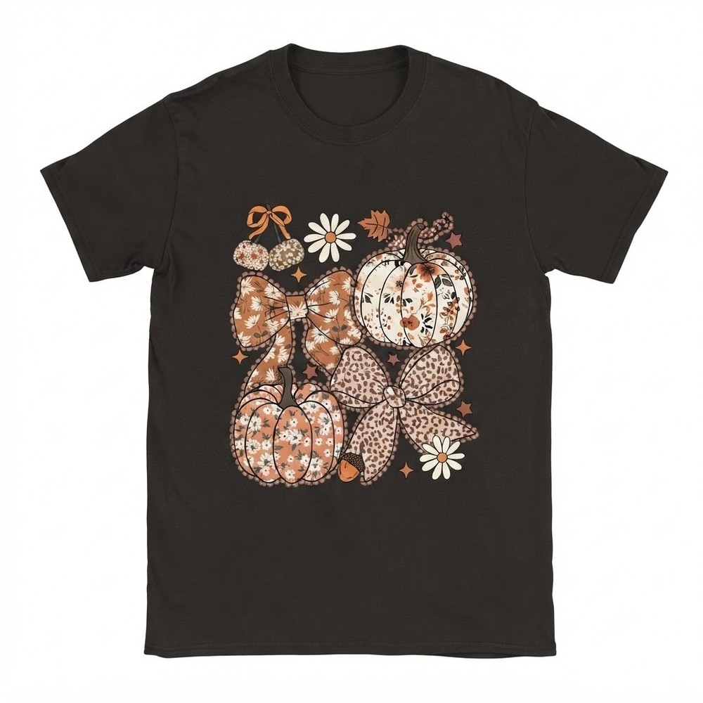 Floral Pumpkin T-Shirt, Fall Coquette Bow Shirt, Pumpkin Season Shirt Halloween
