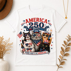 America 250 Birthday Shirt Patriotic Cat USA Flag 4th July Tee Gift
