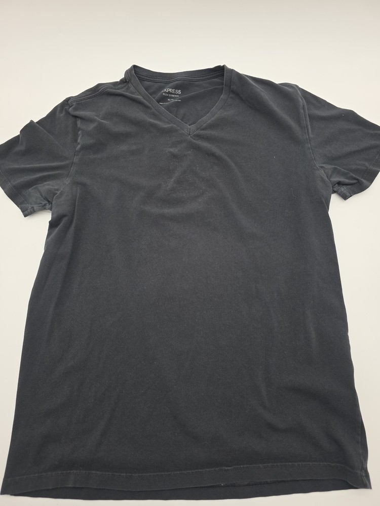 Express T-Shirt Men XL V-Neck Black Stretch Solid.#41160