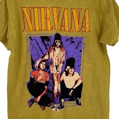 Officially Licensed Nirvana Grunge Tee Yellow Acid Wash Large Vintage Style