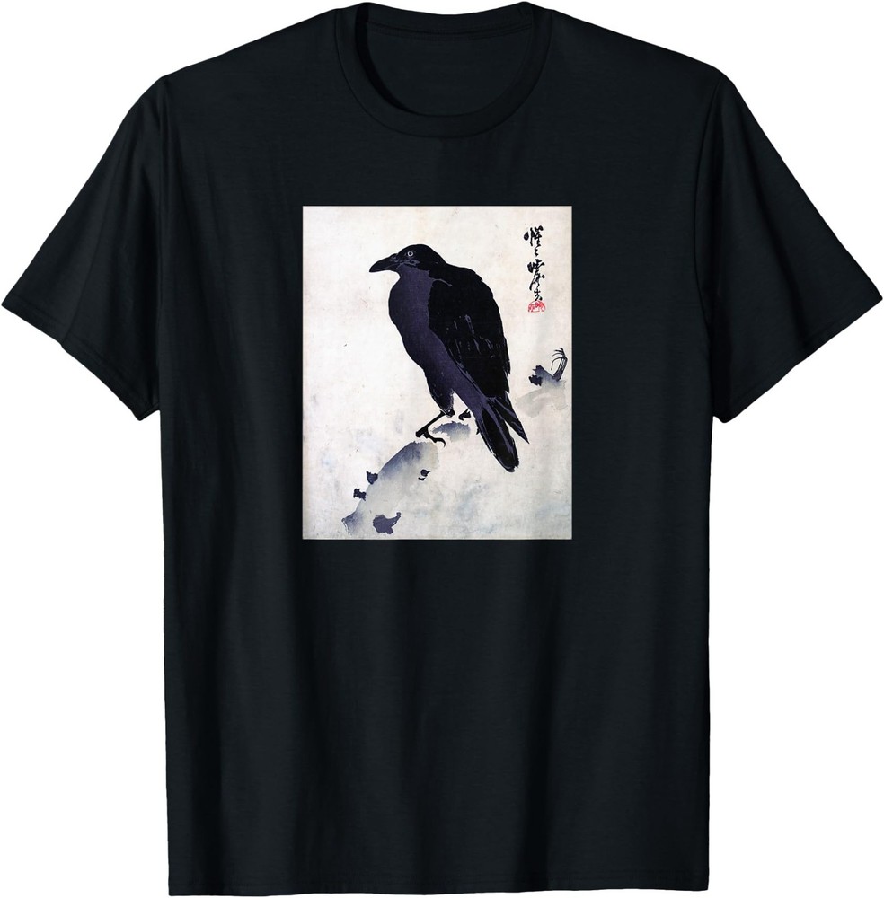 Japanese Crow Ink Art – Traditional Woodblock Bird T-Shirt