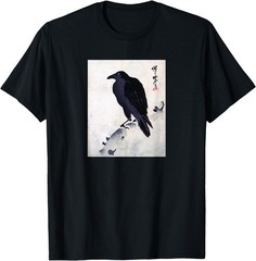 Japanese Crow Ink Art – Traditional Woodblock Bird T-Shirt