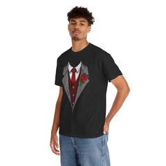 Gentleman Tuxedo Funny T-Shirt Rose Flower Novelty Formal Graphic Tee Gift