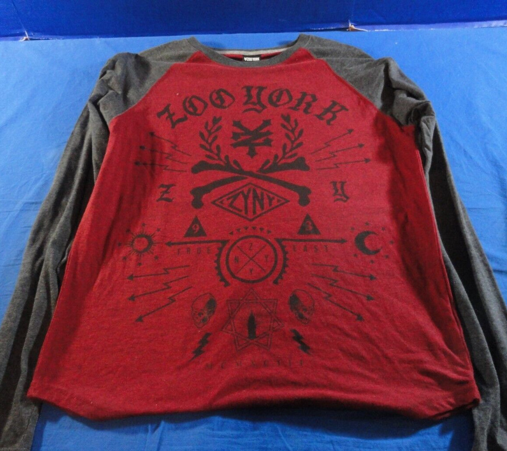NEW DISCONTINUED ZOO YORK RED AND GRAY LONG SLEEVE GRAPHIC SHIRT MENS MEDIUM
