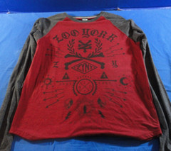 NEW DISCONTINUED ZOO YORK RED AND GRAY LONG SLEEVE GRAPHIC SHIRT MENS MEDIUM