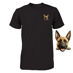 Funny Belgian Malinois Dog Peeking Pocket Tshirt Cute Puppy Dog Lover Tee Gift