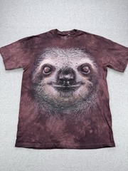 The Mountain T Shirt Mens M “Sloth Face” Liquid Blue Hand Dyed Big Face Boho Tee