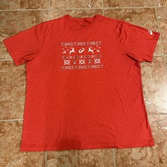 Unisex ASICS Red Holiday Short Sleeve Tee. Ugly Christmas Sweater Graphic Sz 2XL