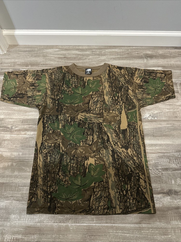 Vtg 80s Ace Sportswear Pocket T Shirt Sz M Camo Treebark SS Made in USA