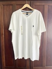 NWT U.S. Polo Assn. Men’s Solid V-Neck Short Sleeve Cotton T-Shirt in White, XXL