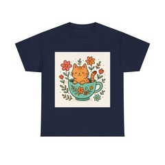 Cozy Scene Of A Cat In A Teacup Surrounded By Flowers Shirt, Cozy Aesthetic T…