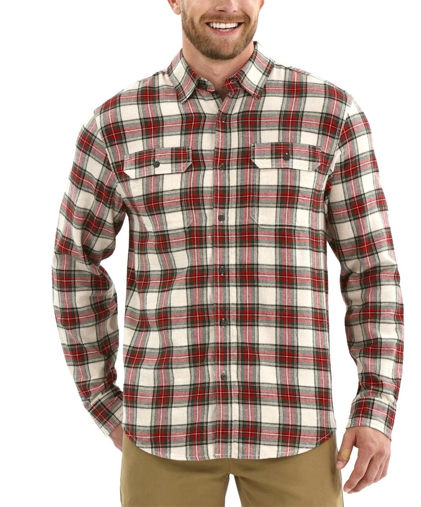 Classic-Fit Flannel Shirt 100% Cotton New Fashion Red Beige Plaid Long Sleeves