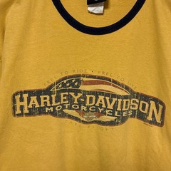 【HARLEY-DAVIDSON】00s Ringer T-shirt 両面ロゴ 星条旗 リンガーTシャツ S-5950