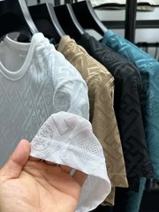 New Men’s Jacquard T-Shirt Casual Short Sleeve Round Neck Breathable Fashion TOP