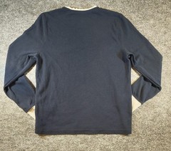 Psycho Bunny Waffle‑Knit Thermal Long Sleeve Shirt Medium Navy/Beige Embroidered