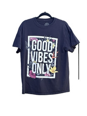 DOM Good Vibes Only Graphic T Shirt Unisex M Black Floral White Crew Neck Thick