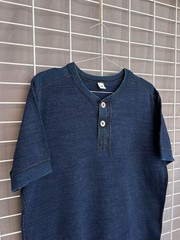Pure Blue Japan Knitted Henley T-Shirt Mens Size 3 or M/L Syoaiya Indigo Rare