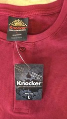 NWT Knocker Activeware Mens Lg Waffle Knit Thermal Henley LS Burgandy Shirt 100%