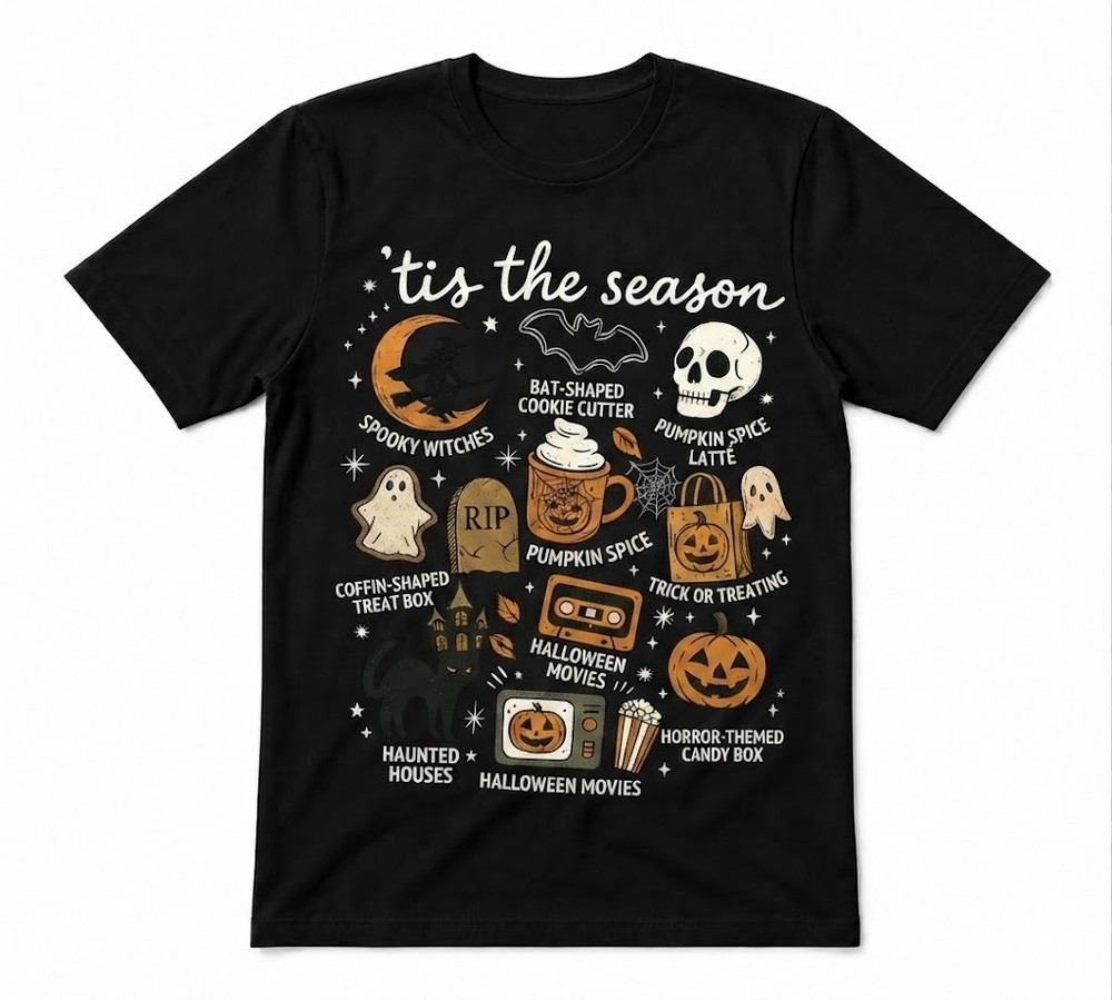 Halloween Tis’ The Season Pumpkin Witch Unisex Black T-shirt