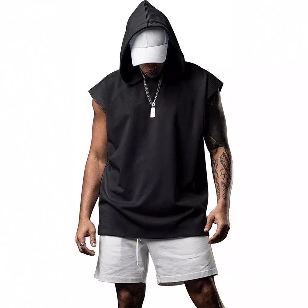 Men Sleeveless Hoodie Tank Top Quick Dry Fitness Bodybuilding Mesh Breathable