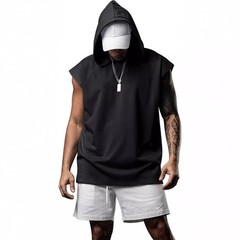 Men Sleeveless Hoodie Tank Top Quick Dry Fitness Bodybuilding Mesh Breathable