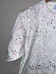 90s Vintage Jerzees Combed Cotton White Speckled Multicolor Splatter Shirt VTG b