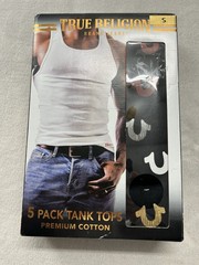 True Religion 5 Pack Tank Top Men Small 34-36 Black Ribbed Tag Free Horseshoe