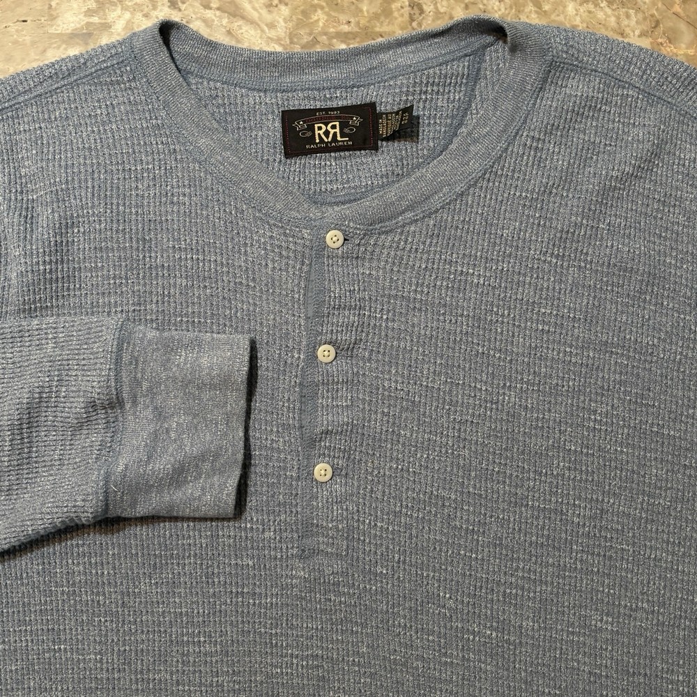 Double RL Ralph Lauren Shirt Mens XL Blue Thermal Waffle Henley Long Sleeve RRL