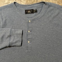 Double RL Ralph Lauren Shirt Mens XL Blue Thermal Waffle Henley Long Sleeve RRL
