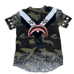 FOCUS Quality Wear T Shirt Mens M Shark Mouth Graphic Tee Camo Green Maxi Star M