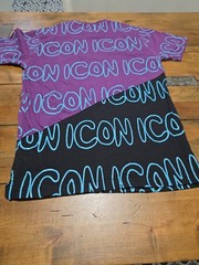 AHD Icon Shirt Mens Colorblock Purple Black Neon Slanted Asymmetrical Print Tee