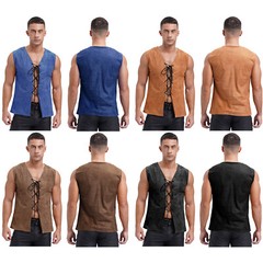 US Men’s Top Viking Waistcoat Sleeveless Vest Nightclub Crop Tops Pirate Blouse