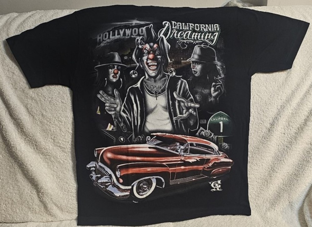 JOKER CLOWN GIRL CLASSIC CAR HOLLYWOOD CALIFORNIA DREAMING ROSE T-SHIRT SHIRT