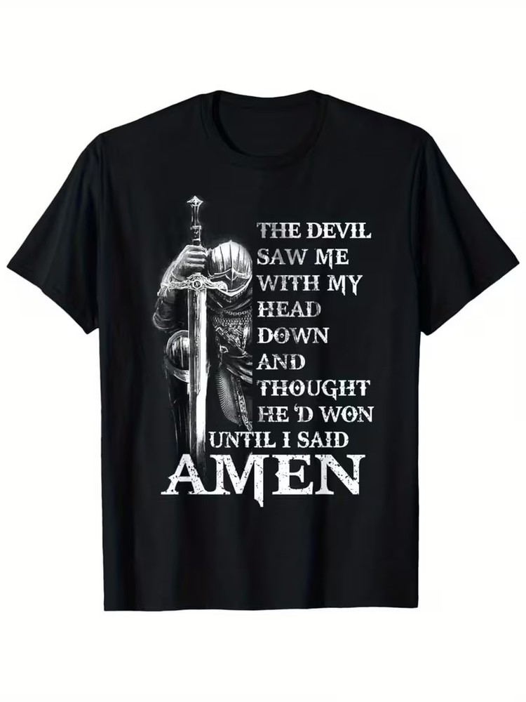 Men’S Vintage Knight Templar Christian Warrior T-Shirt – “The Devil Saw Me with