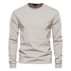 Zonbailon men’s t-shirt base solid pure cotton crew neck breathable long sleeve