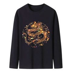 Fashion Dragon Rhinestones Diamond Long Sleeve Luxury Men Trend Cotton T-Shirt