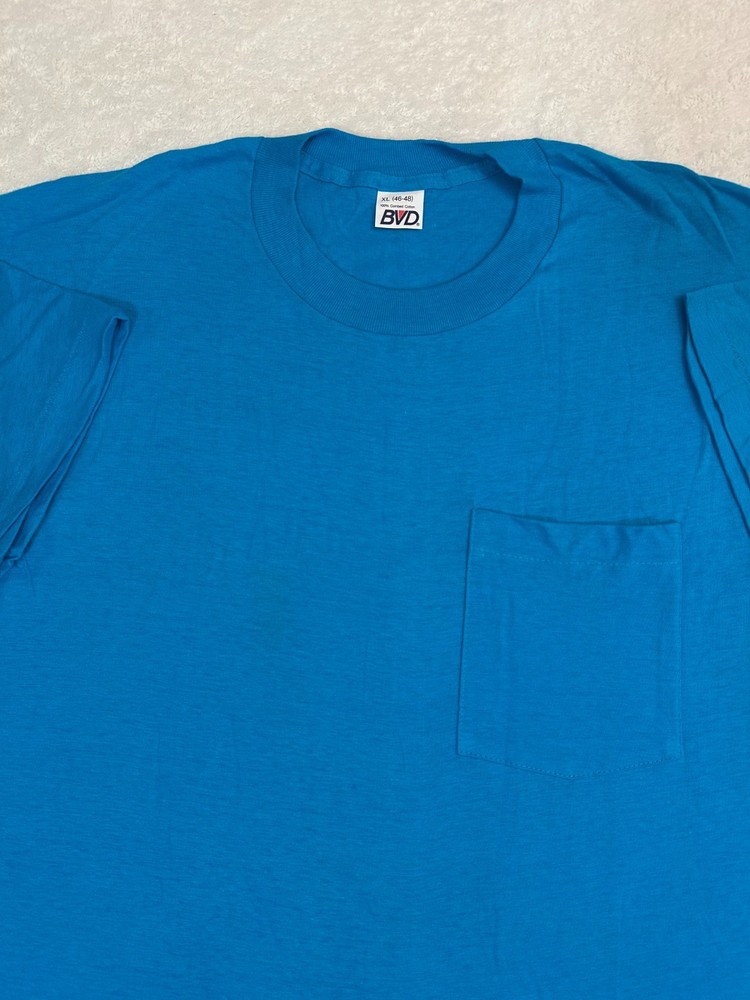 Vintage 1980s BVD Made In USA Single Stitch Blank Basic Pocket T-Shirt, XL NEW