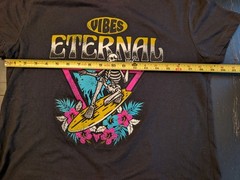 Mighty Fine Vibes Eternal Surfing Skeleton Black Large Graphic Tee Y2K Retro