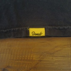 Donut Brand T-Shirt Black M Script Logo Graphic Front Back Hem Tag Distressed
