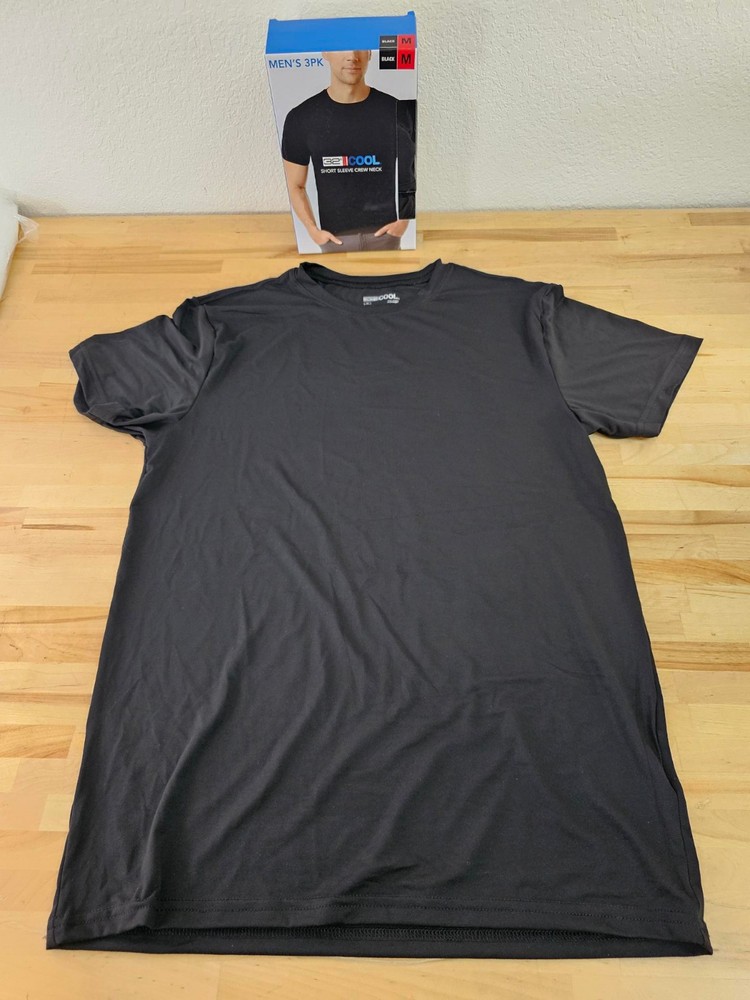 3 PACK – M / MEDIUM BLACK- 32 Degrees Cool Men’s Short Sleeve T-Shirts Crew Neck
