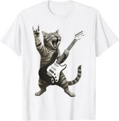 Funny Cat Playing Guitar Rock and Roll Video Games Unisex T-Shirt