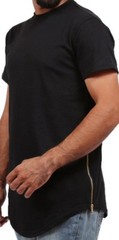 MEN HIPSTER ELONGATED HIP HOP T-SHIRTS WITH SIDE ZIPPER T-552 SOLID